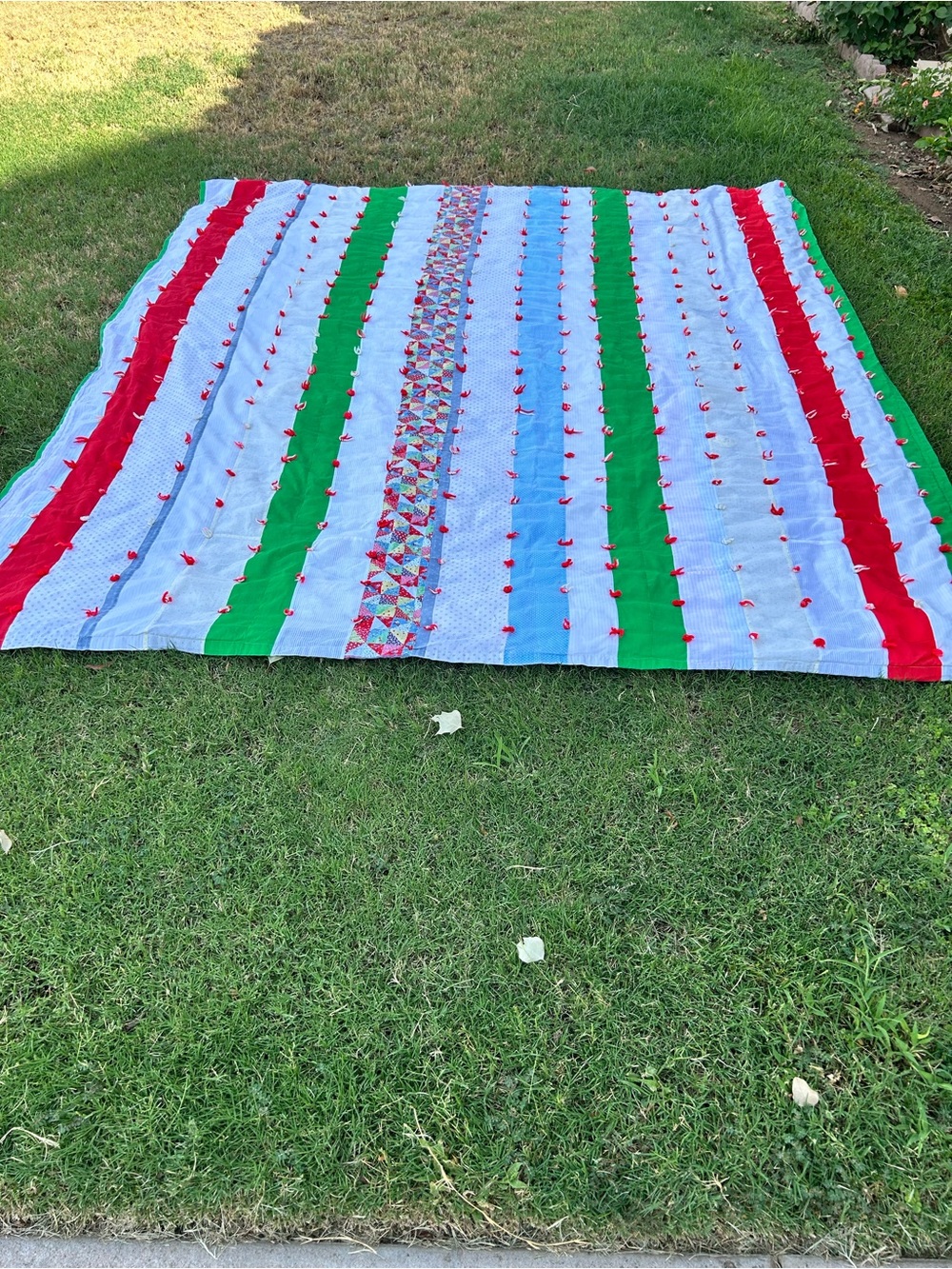 Festive Green & Red handmade vintage blanket
